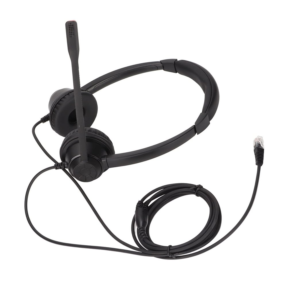 Keenso Binaural Telephone Headset Noise Cancelling Phone Earpiece for Telemarketing, with Mic, ABS, Black