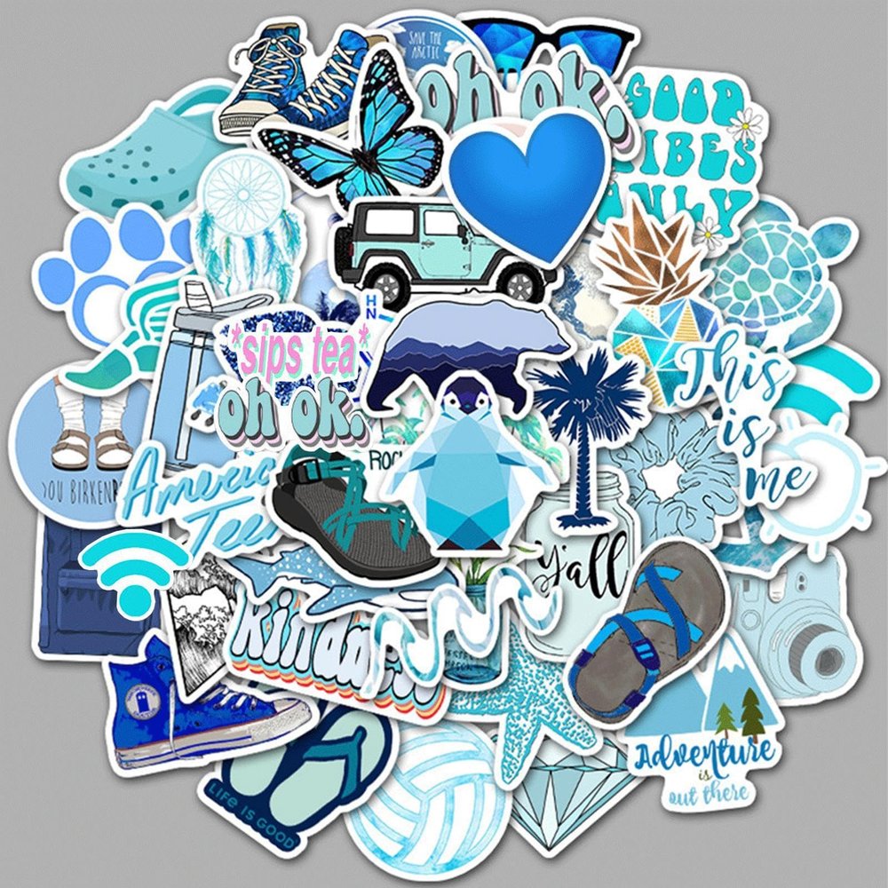 100PCS Girl's Blue Aesthetic Stickers,Cool Travel Stickers,Waterproof Vinyl Stickers for Water Bottles,Laptop,Luggage,Teens Adults,Keyboards,Backpacks,Skateboards,Luggage,Water Bottles,Scrapbooks