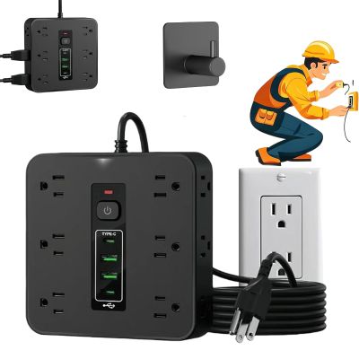 16-in-1 Power Strip with Switch & Surge Protection, Flat Plug Surge Protector Extension Cords with Multiple Outlets, Portable Outlet Adapter for Home Office Dorm Travel (Black)