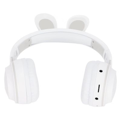 BAFOVY Rabbit Headphones Foldable Over Ear Headset with LED Light Adjustable Headband 12H Playtime for Kids Girls Boys Age 3+ (White)