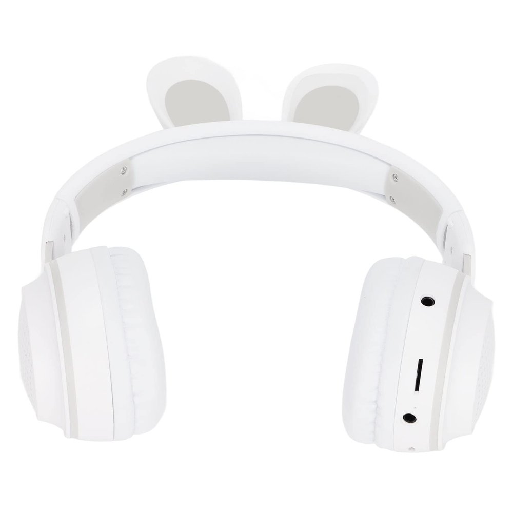 BAFOVY Rabbit Headphones Foldable Over Ear Headset with LED Light Adjustable Headband 12H Playtime for Kids Girls Boys Age 3+ (White)