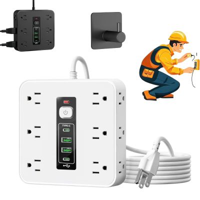 16-in-1 Power Strip with Switch & Surge Protection, Flat Plug Surge Protector Extension Cords with Multiple Outlets, Portable Outlet Adapter for Home Office Dorm Travel (White)
