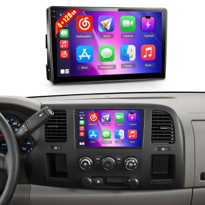 [4+128G] Hikity Android Car Stereo for Chevrolet Silverado/GMC Sierra/GMC Yukon 2007-2014, 10Incell Touchscreen Radio CarPlay/Android Auto/Bluetooth/GPS Navigation/WiFi/FM/RDS/AHD Backup Camera