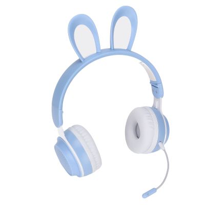BAFOVY Rabbit Headphones Foldable Over Ear Headset with LED Light Adjustable Headband 12H Playtime for Kids Girls Boys Age 3+ (Blue)