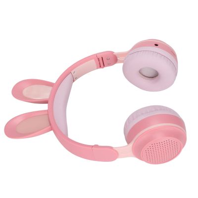 BAFOVY Rabbit Headphones Foldable Over Ear Headset with LED Light Adjustable Headband 12H Playtime for Kids Girls Boys Age 3+ (Pink)