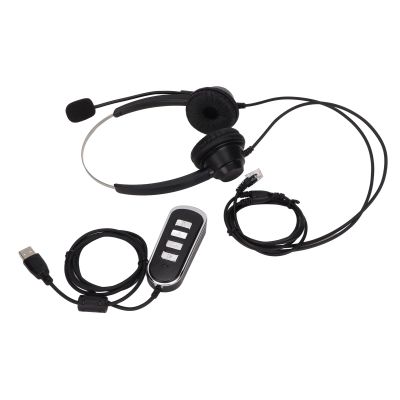 Keenso Office Telephone Headset Noise Reduction Binaural RJ9 Plug Corded Business Headphone with Mic USB Sound Card Customer Service Earphone