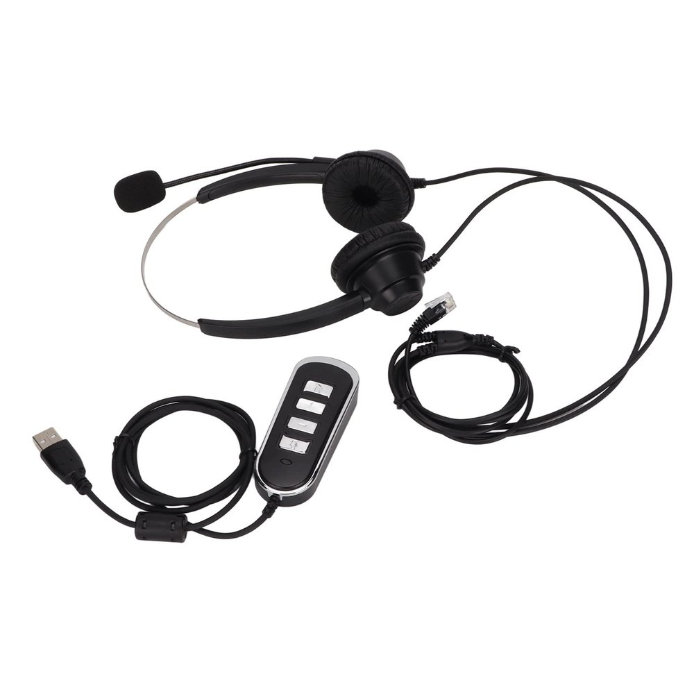 Keenso Office Telephone Headset Noise Reduction Binaural RJ9 Plug Corded Business Headphone with Mic USB Sound Card Customer Service Earphone