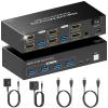 4K HDMI KVM Switch Dual Monitor 2 Computers 4K@60Hz KVM Switcher 2 PC 2 Monitors with 4 USB 3.0 Port Wired Remote 12V Power Adapter and USB 3.0 Cables Support Extended Display for Keyboard Mouse view 1