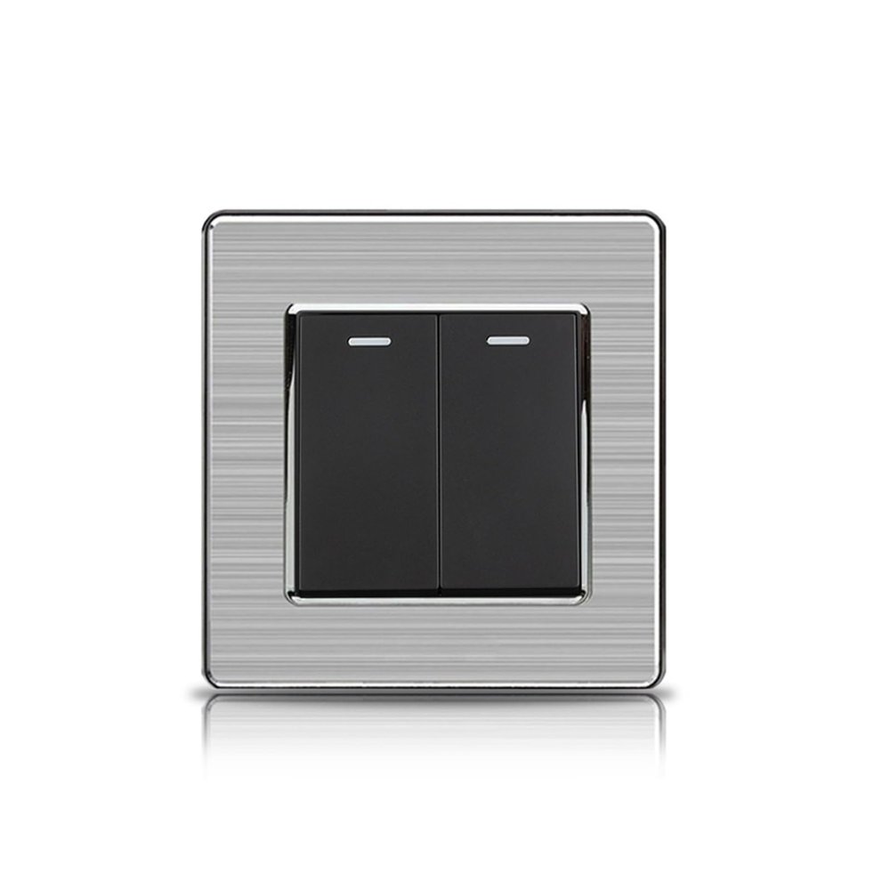 16A Black EU Standard Wall Sockets and Switches Stainless Steel Panel with Children Protective Door with USB Power Outlet(Type4)