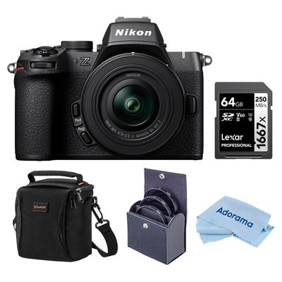 Nikon Z50II Mirrorless Camera with NIKKOR Z DX 16-50mm f/3.5-6.3 VR Lens, Bundle with 64GB Memory Card, 46mm Filter Kit and Bag