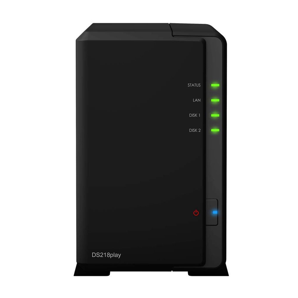 Synology DiskStation DS218play Mini Desktop NAS Server, Realtek RTD1296 Quad-Core, 1GB DDR4 RAM, 20TB HDD, DSM Software