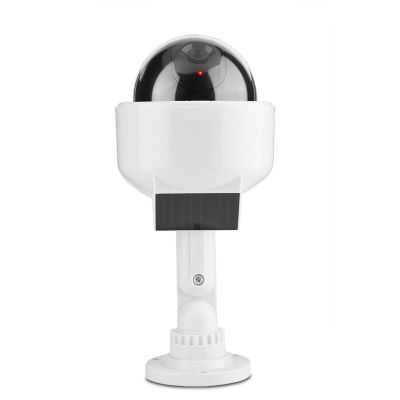 BONKZEBU Dummy Security Camera Fake CCTV Dome Shape Solar Powered with Flashing LED Light Surveillance Camera for Home Warehouse Indoor Outdoor Use White