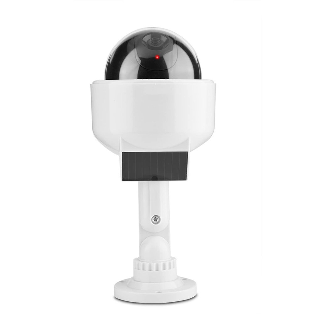 BONKZEBU Dummy Security Camera Fake CCTV Dome Shape Solar Powered with Flashing LED Light Surveillance Camera for Home Warehouse Indoor Outdoor Use White