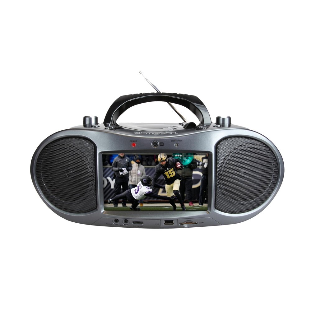 Emerson EDL-2560H Bluetooth DVD Boombox Multimedia Player, Portable Entertainment with 7'' LCD Screen, Digital TV Tuner, Bluetooth Streaming, CD/MP3 Player, AM/FM Radio, USB/SD Playback, (Renewed)