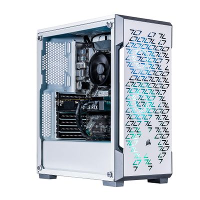 Velztorm White Fultix Custom Built Gaming Desktop PC (AMD Ryzen 5-5500, GeForce RTX 5060, 16GB DDR4, 512GB PCIe SSD, RGB Fans, 750W PSU, WiFi 5, Bluetooth 4.2, RJ-45, HDMI, Win 11 Home)