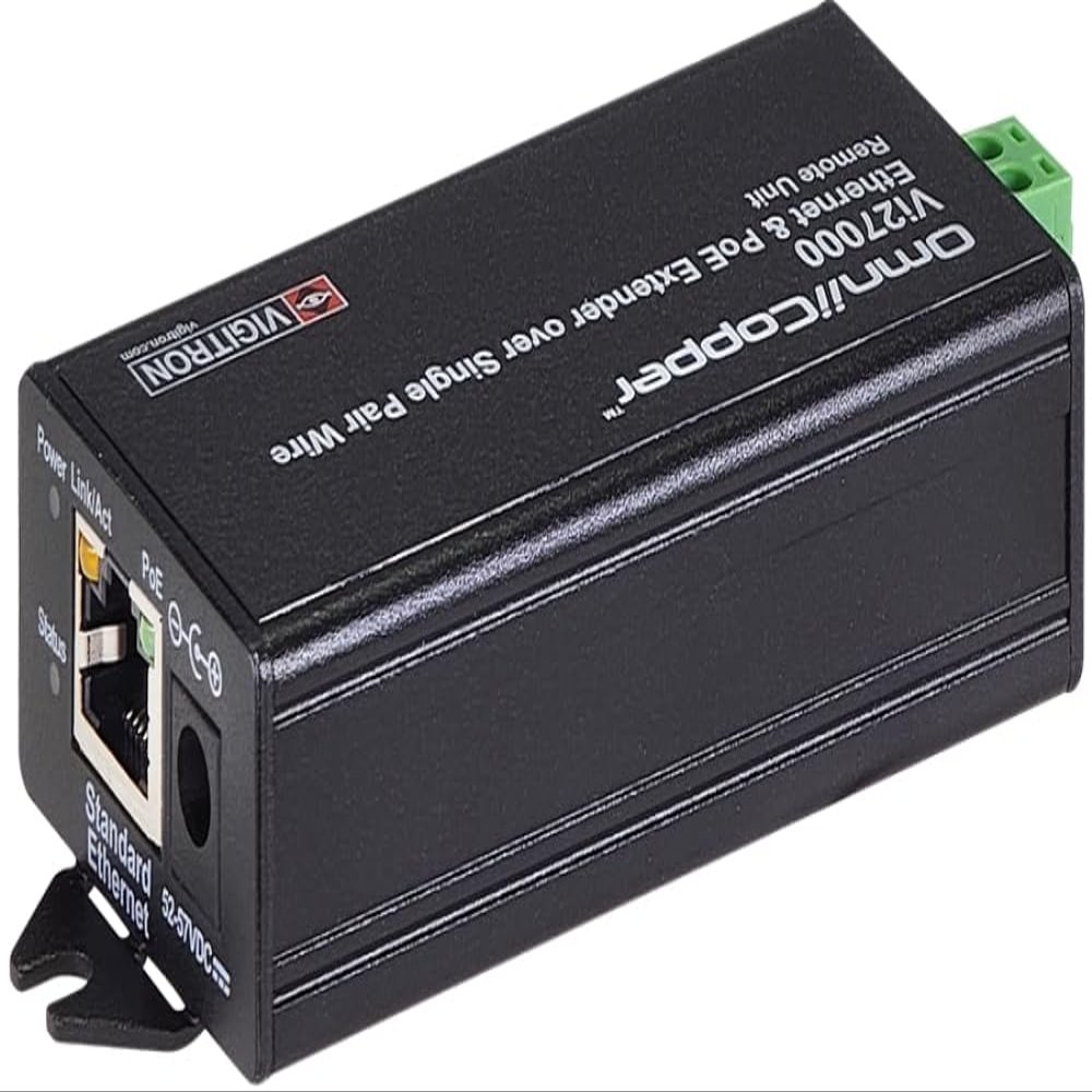 Vigitron Vi27000 Ethernet & PoE Transmitter, Single Pair, Transmits Data and PoE Power Up to 3000 Feet (914 m) Over Single-Pair Wires, Provides Network Speeds Up to 100Mbpsr, 10/100 BaseT