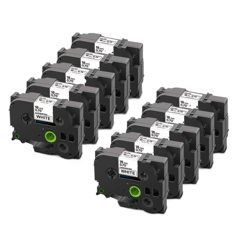 10Pcs 18mm 241 Compatible with 241 Laminated Label Tape Black On White Printer Ribbon for PT-D400