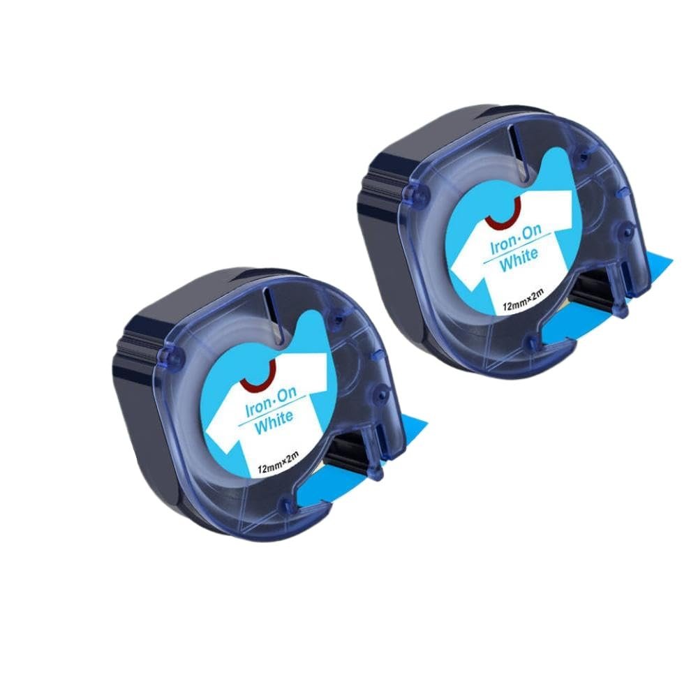 2PK 12mm 18769 Fabric Iron-On Cloth Label Compatible with 18768 18771 Tape Black On White for LT-100H LT-100T Printer(Blue on White)