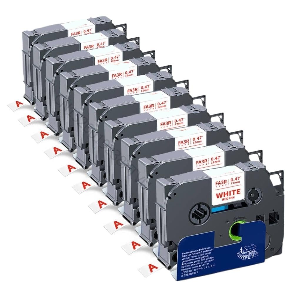 10PK 12mm Fabric Label Compatible with TZc FA231 Fabric Iron On Tape Black On White for Label Maker(Red on White)
