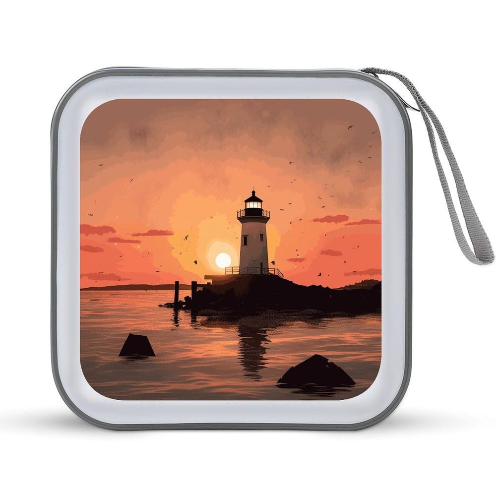 FekiLoot Lighthouse Sunrise CD Case Big Capacity Plastic CD Holder Protective DVD Disc Storage Case Heavy Duty Zipper Protective Movie Media Storage Organizer Binder