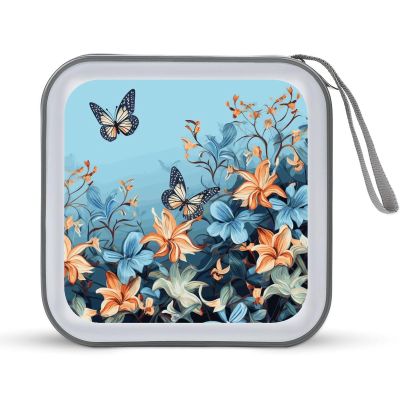 FekiLoot Blue Butterfly Floral CD Case Big Capacity Plastic CD Holder Protective DVD Disc Storage Case Heavy Duty Zipper Protective Movie Media Storage Organizer Binder