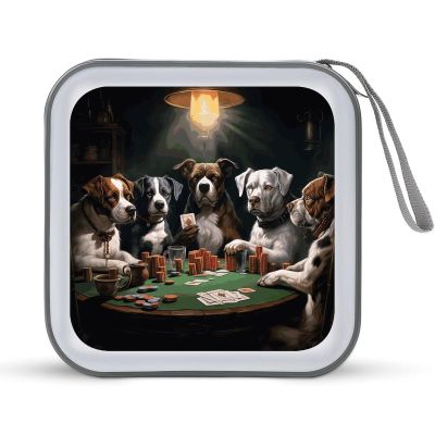 FekiLoot Playing Poker Dogs CD Case Big Capacity Plastic CD Holder Protective DVD Disc Storage Case Heavy Duty Zipper Protective Movie Media Storage Organizer Binder
