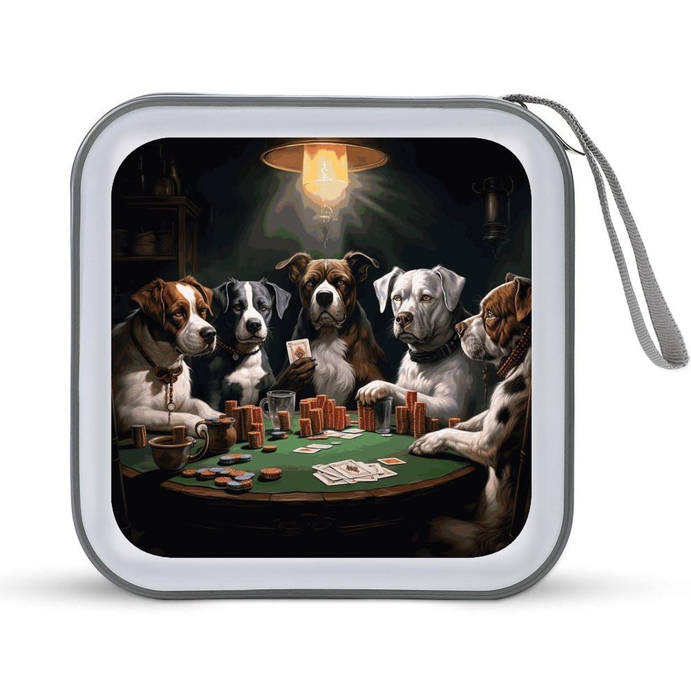 FekiLoot Playing Poker Dogs CD Case Big Capacity Plastic CD Holder Protective DVD Disc Storage Case Heavy Duty Zipper Protective Movie Media Storage Organizer Binder
