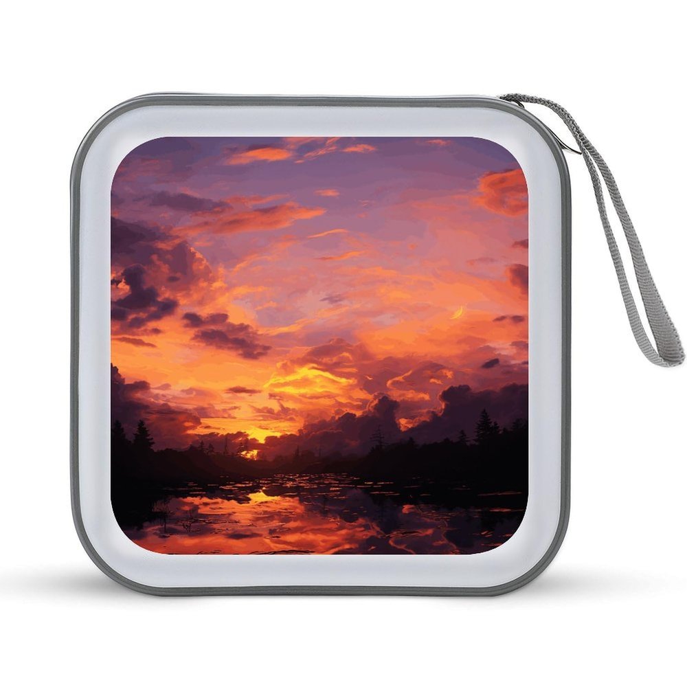 FekiLoot Sunset at Dusk CD Case Big Capacity Plastic CD Holder Protective DVD Disc Storage Case Heavy Duty Zipper Protective Movie Media Storage Organizer Binder