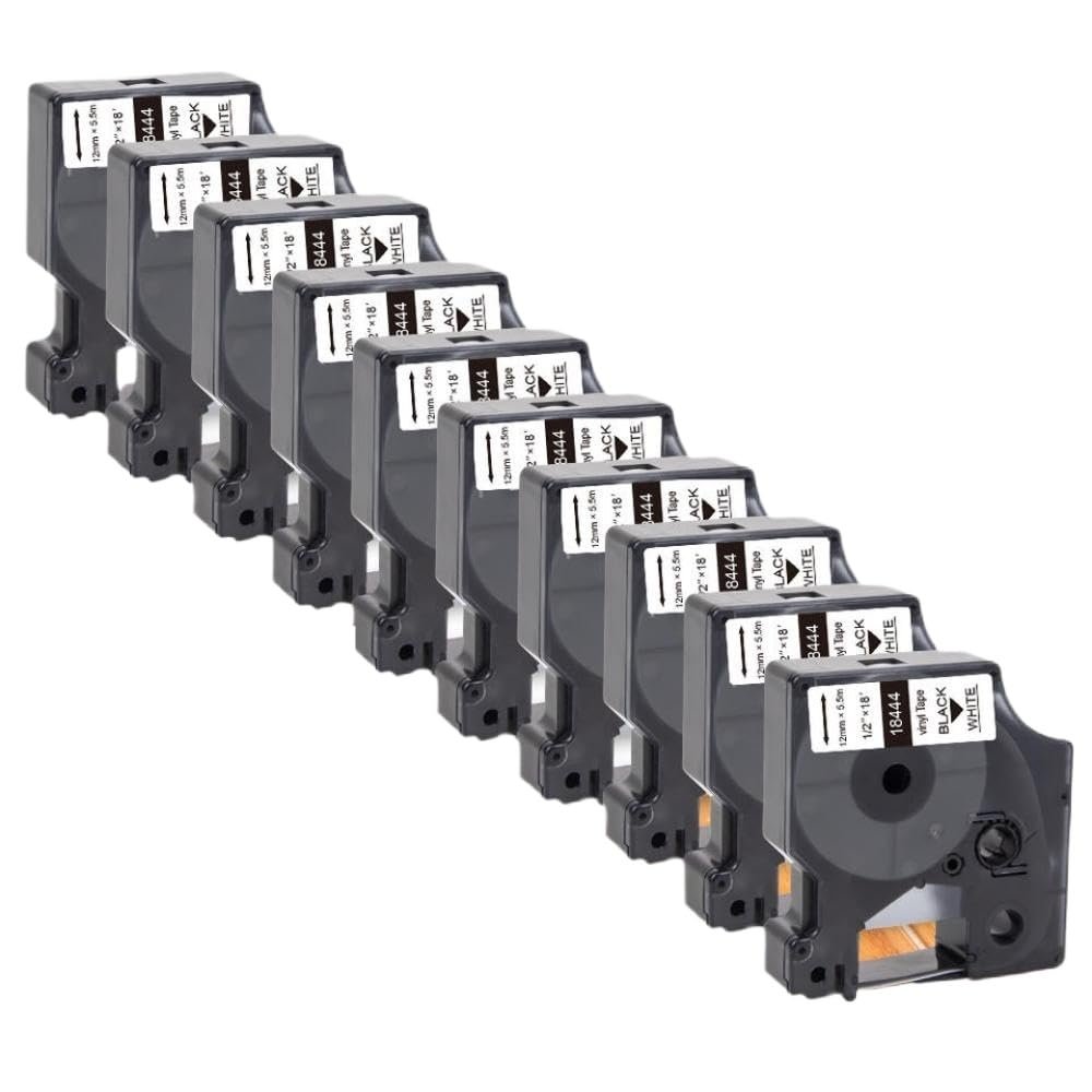 10PK 18444 Compatible Tape 18444 Black On White 12mm Label Cartridge for Use with 4200 5000 5200 Printer