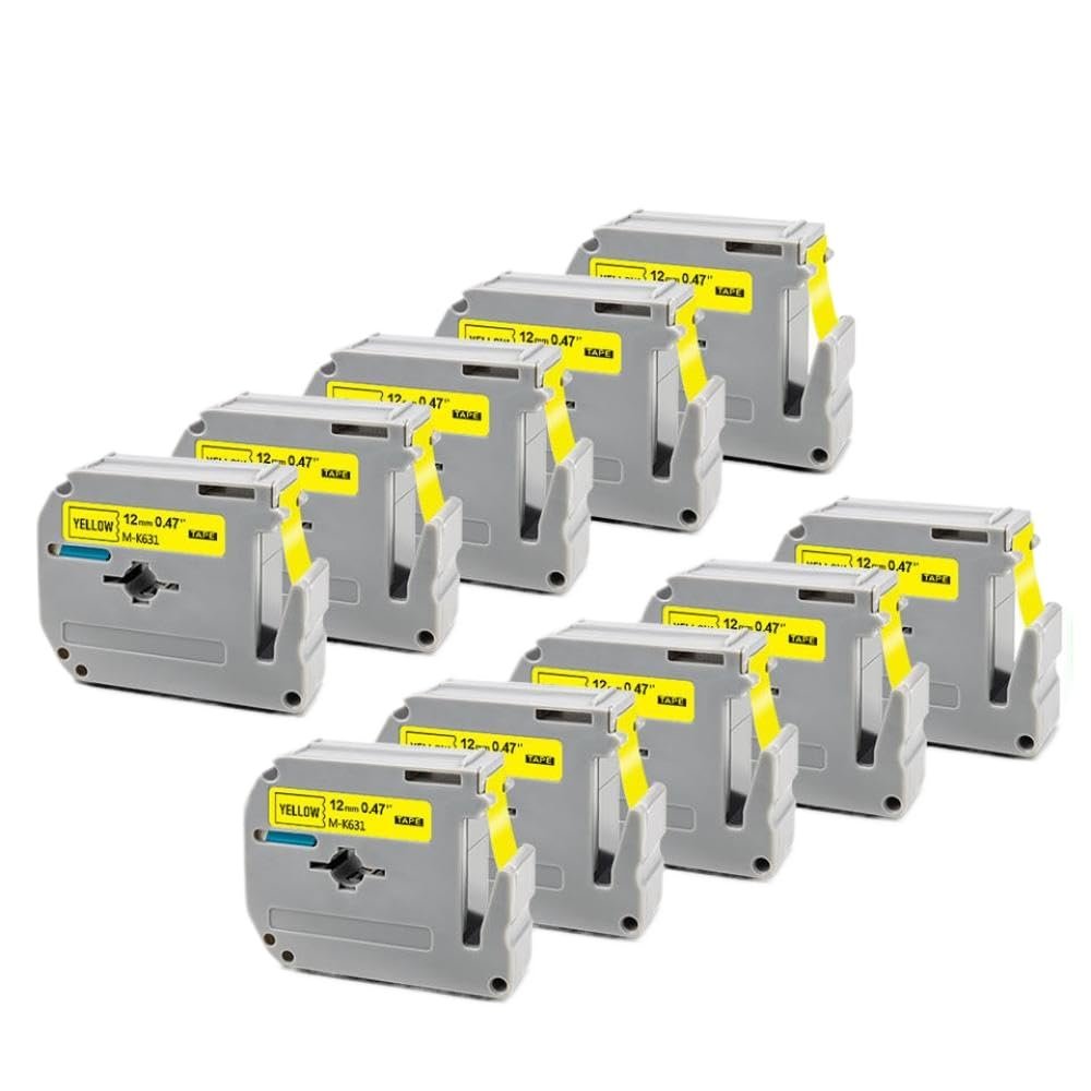 10PK Black On White M-K231 Labels Compatible with MK 231 MK-231 Label Tape M Tape 12mm Labeling Tape for Label Maker Universal Fit(Black on Yellow)