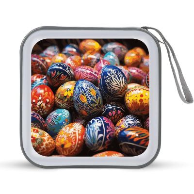 FekiLoot Colorful Hand Painted Easter Eggs CD Case Big Capacity Plastic CD Holder Protective DVD Disc Storage Case Heavy Duty Zipper Protective Movie Media Storage Organizer Binder