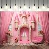 ASDCXZ 20x10ft Pink Castle Backdrop Room Door Curtain Photography Background Flowers Vases Sofa Princess Girl Birthday Banner Decorations Newborn Baby Shower Wedding Party Portrait Photo Booth Prop view 2