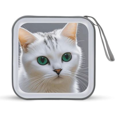 QMNLKH CD Case 40 Capacity Hard Plastic DVD Case Holders Cute White Cat Disc Cases Torage Binder Wallet for Car Home Travel