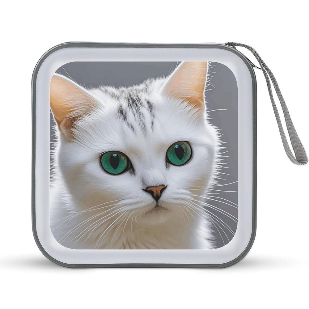 QMNLKH CD Case 40 Capacity Hard Plastic DVD Case Holders Cute White Cat Disc Cases Torage Binder Wallet for Car Home Travel