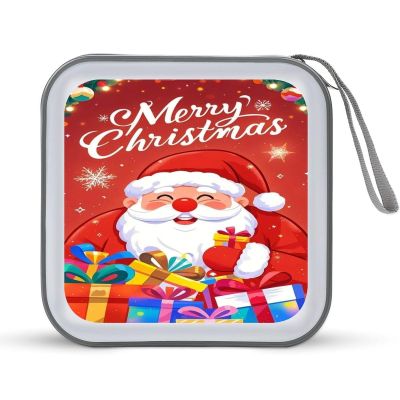 QMNLKH CD Case 40 Capacity Hard Plastic DVD Case Holders Santa Claus with Gifts Disc Cases Torage Binder Wallet for Car Home Travel