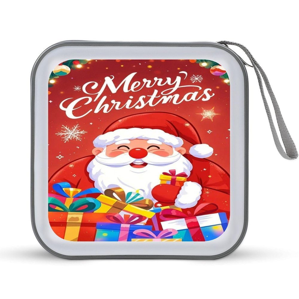QMNLKH CD Case 40 Capacity Hard Plastic DVD Case Holders Santa Claus with Gifts Disc Cases Torage Binder Wallet for Car Home Travel