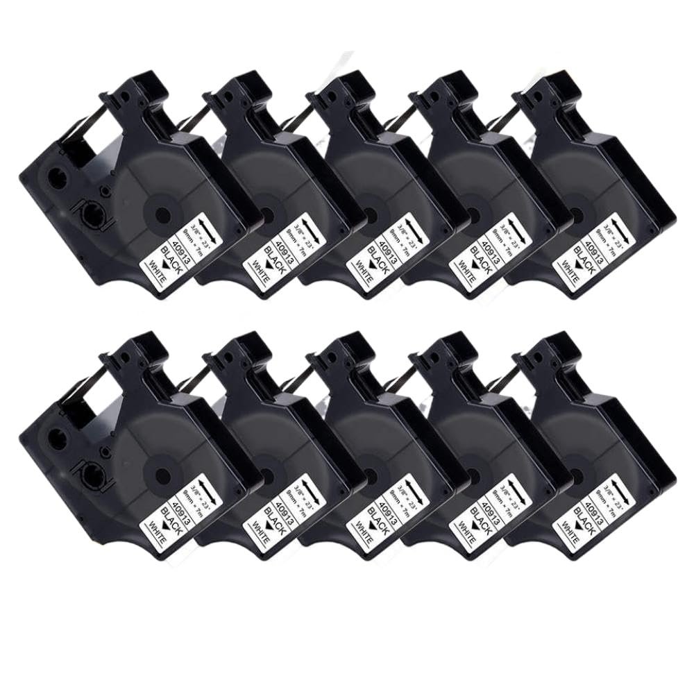 10PK 9mm 40913 Tape Compatible with D1 Tape 40910 40913 40916 40917 40918 40919 Label Tape for Label Maker LabelManager 160 280(Black on White)