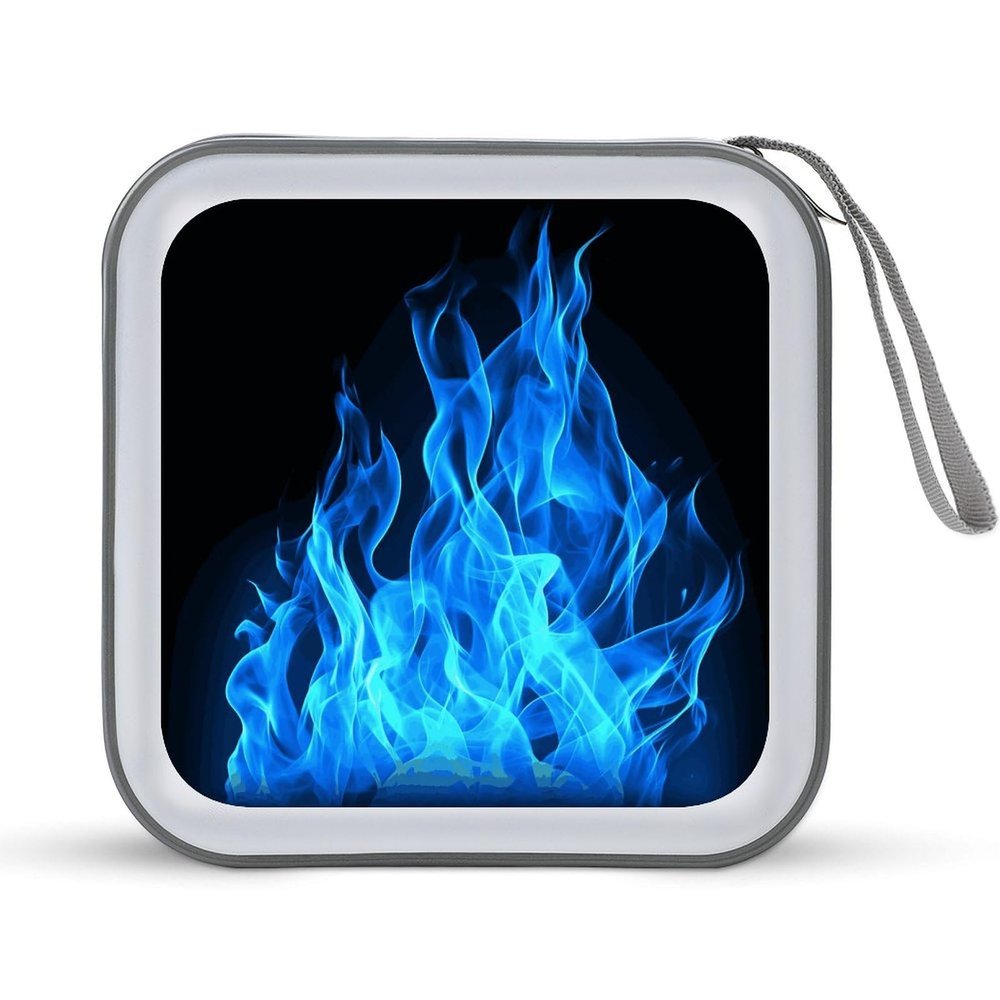 QMNLKH CD Case 40 Capacity Hard Plastic DVD Case Holders Blue Flame Disc Cases Torage Binder Wallet for Car Home Travel