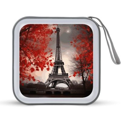 FekiLoot Eiffel Tower Autumn Leaves CD Case Big Capacity Plastic CD Holder Protective DVD Disc Storage Case Heavy Duty Zipper Protective Movie Media Storage Organizer Binder