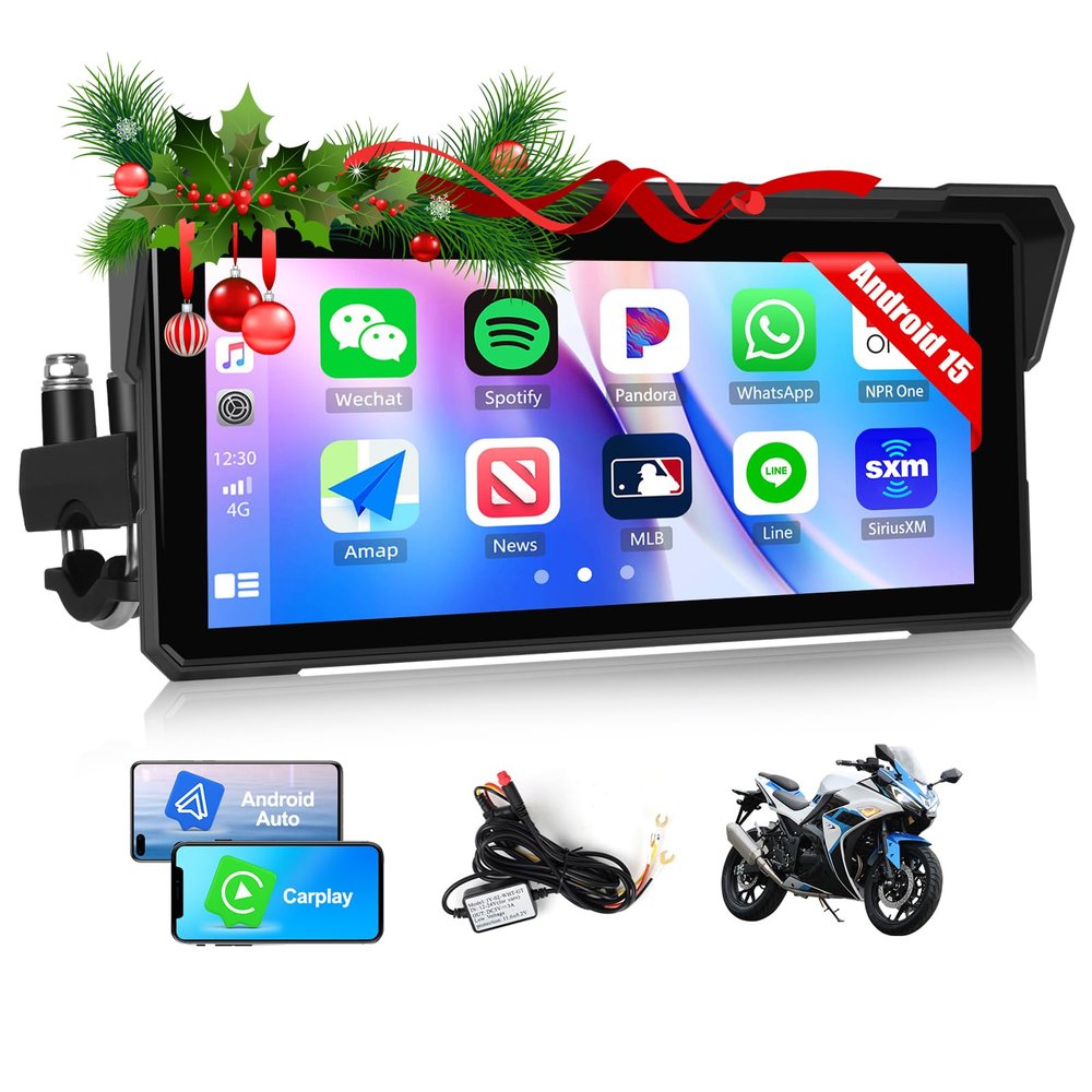 8.1" Motorcycle Wireless CarPlay & Android Auto Screen,Android System with 2G+32G, Waterproof HD for Moto Motorbike Touchscreen Car Stereo Support Bluetooth, GPS, Siri, USB Upgrade TF