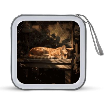 FekiLoot Orange Cat Sleeping CD Case Big Capacity Plastic CD Holder Protective DVD Disc Storage Case Heavy Duty Zipper Protective Movie Media Storage Organizer Binder