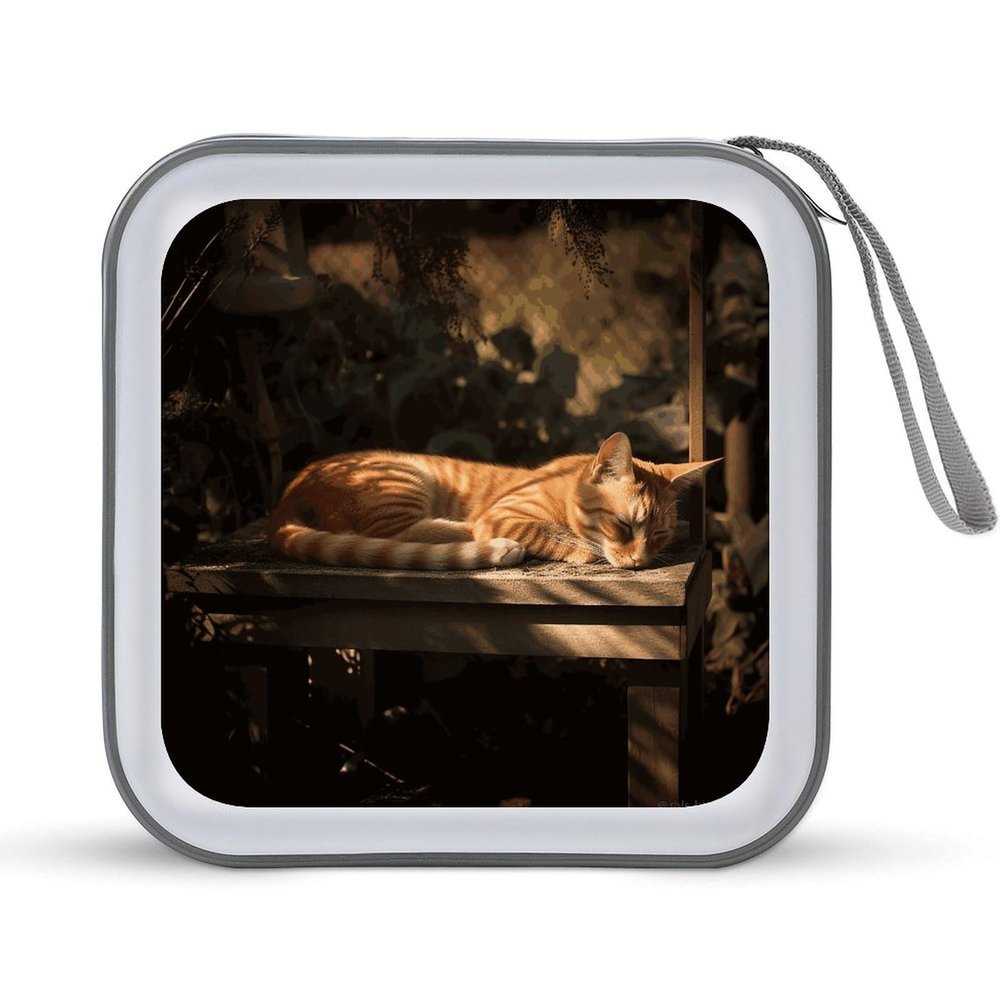 FekiLoot Orange Cat Sleeping CD Case Big Capacity Plastic CD Holder Protective DVD Disc Storage Case Heavy Duty Zipper Protective Movie Media Storage Organizer Binder