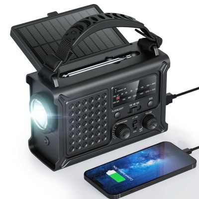 Raynic 12000mAh Emergency Weather Radio, AM/FM/NOAA Solar Hand Crank Radio with 2X Panel, USB & USB-C Charging, LED Flashlight, Reading Light & SOS for Power Outages, Hurricane, Storms, Camping