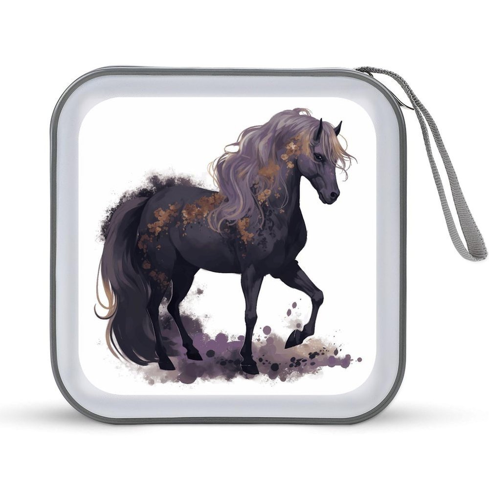 QMNLKH CD Case 40 Capacity Hard Plastic DVD Case Holders Purple Horse Disc Cases Torage Binder Wallet for Car Home Travel
