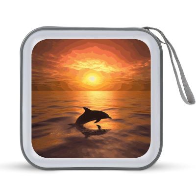 QMNLKH CD Case 40 Capacity Hard Plastic DVD Case Holders Dolphin And Sunset Disc Cases Torage Binder Wallet for Car Home Travel