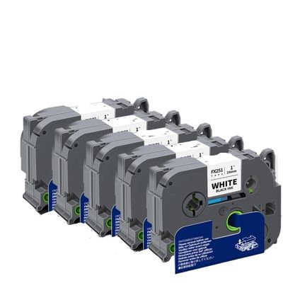 5PK Compatible with TZeFX251 TZeFX651 24mm TZ Flexible ID Tape for Label Printer(Black on White)