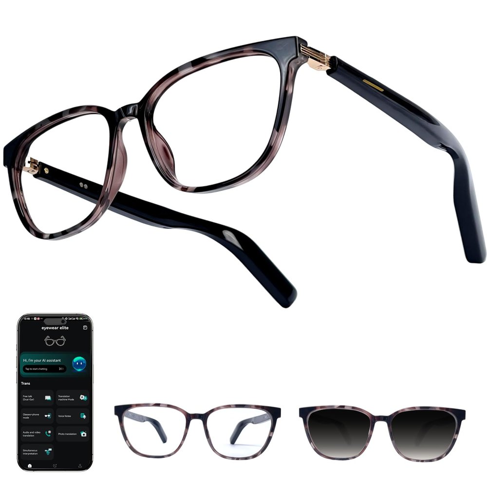 Ai Smart Glasses Men Women with Real-Time Translation, Color-Change Lens, Music & Calls w/Bluetooth 5.4, Al Vioce & Meeting Assistant, Lightweight & Comfortable, Thin Temples (Tortoiseshell)