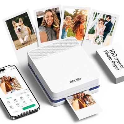 Nelko Portable Photo Printer, PP03 Color Mini Photo Printer with Smart AI APP for iPhone & Android, with 100 Sheets of Photo Paper, AI Bluetooth Picture Printer for Christmas, Family, Travel, White