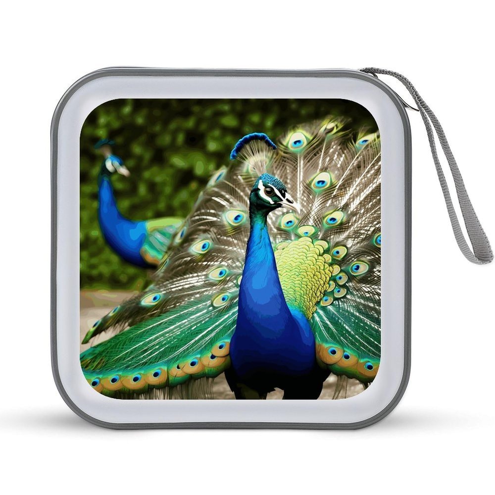 FekiLoot Beautiful Peacock CD Case Big Capacity Plastic CD Holder Protective DVD Disc Storage Case Heavy Duty Zipper Protective Movie Media Storage Organizer Binder