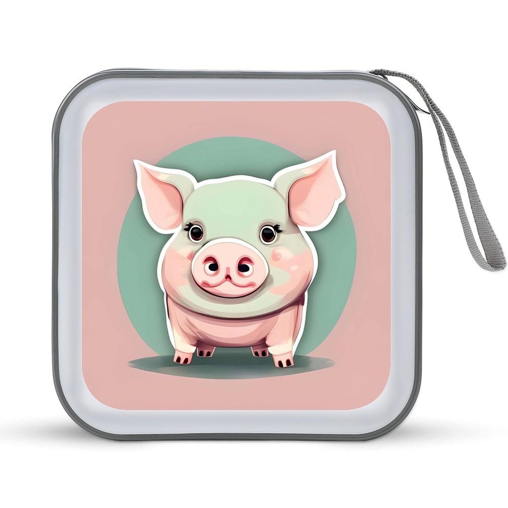 QMNLKH CD Case 40 Capacity Hard Plastic DVD Case Holders Cute Long Ear Pig Disc Cases Torage Binder Wallet for Car Home Travel